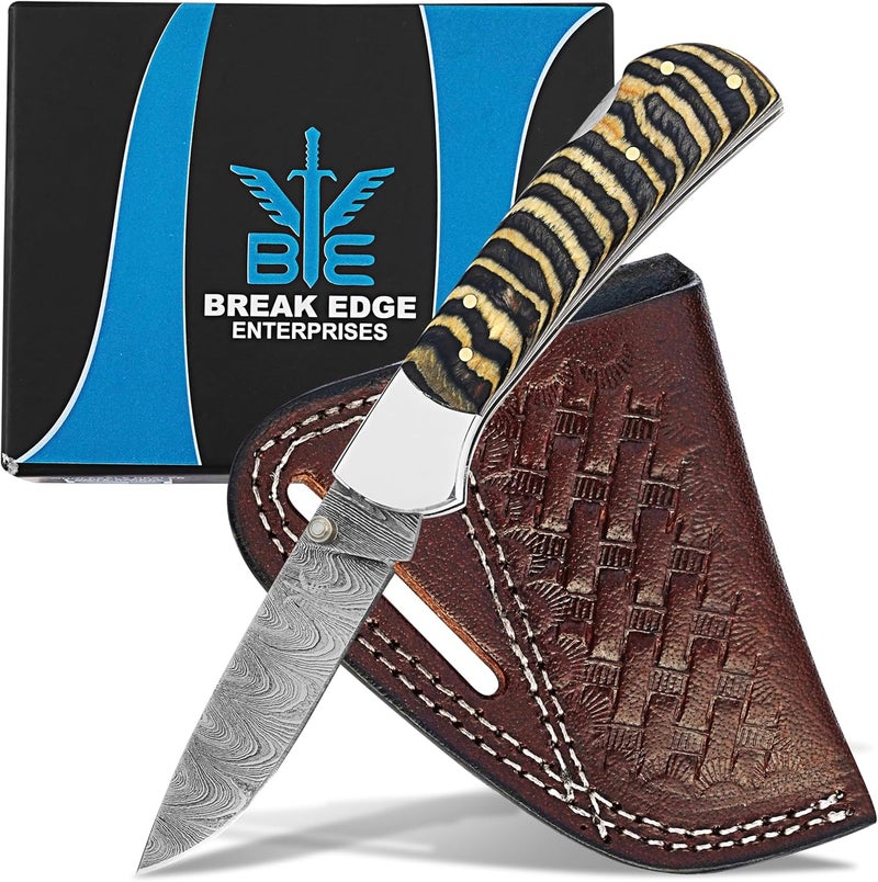 BE BREAK EDGE Handmade Damascus Steel Folding Knife for Men, Tactical EDC Gear, Hunting & Survival. Best Gift for Boy Friend. - Image 1